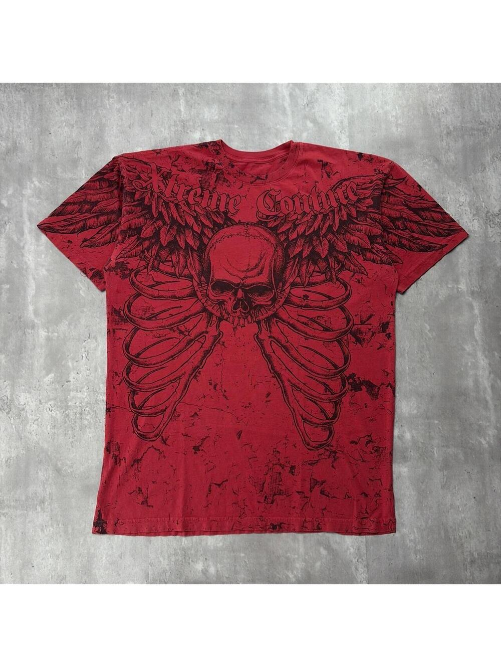 Y2K Xtreme Couture Grunge Skull Wings Gothic Skater T-Shirt